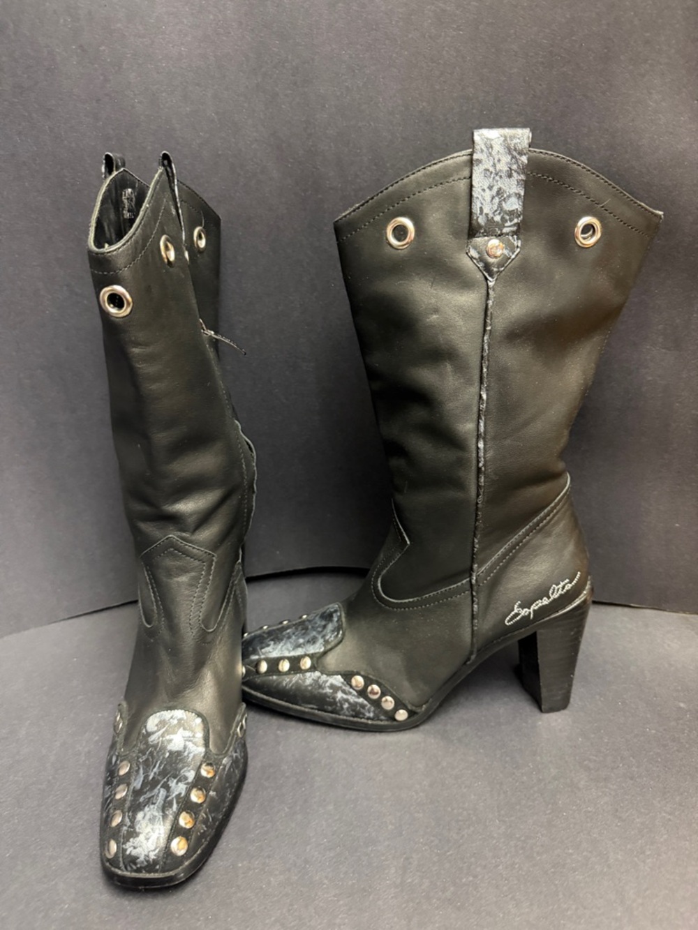 Black Women's Mid-Calf Western Alma Blanka Brazilian - Capelta calf skin